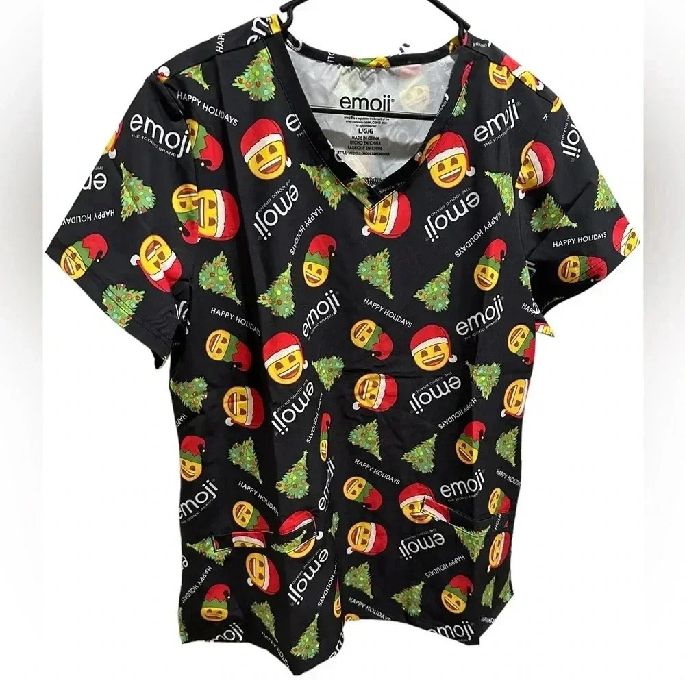 Emoji Santa Women’s Nurse Scrub Top